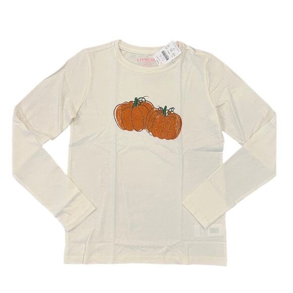 NWT J. Crew Girls' Ivory Glitter pumpkin Halloween Fall Graphic Tee - Picture 1 of 10